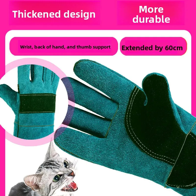 For Anti-Bite Safety Gloves Ultra Long Leather Green Pets Grip Biting Protective Gloves for Catch Dog Cat Reptiles Animal