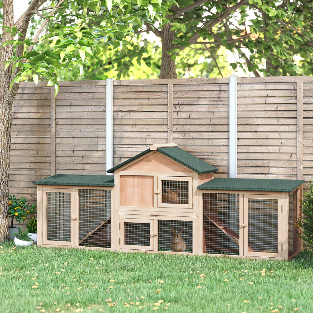 Clapier cage à lapins rongeurs XXL clapier nain 2 étages toit bitumé intégral tiroir déjection 210L x 45,5l x 84,5H cm bois massif pin pré-huilé