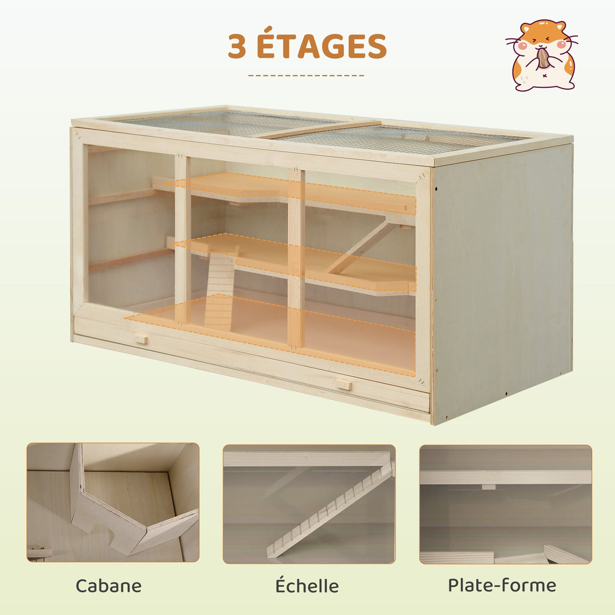 Cage à hamster cage gerbilles 2 niveaux toit ouvrable fenêtres cabane 2 échelle, 115 x 57 x 55 cm, effet bois naturel - Alma Nova Care