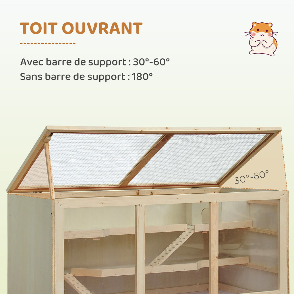 Cage à hamster cage gerbilles 2 niveaux toit ouvrable fenêtres cabane 2 échelle, 115 x 57 x 55 cm, effet bois naturel - Alma Nova Care