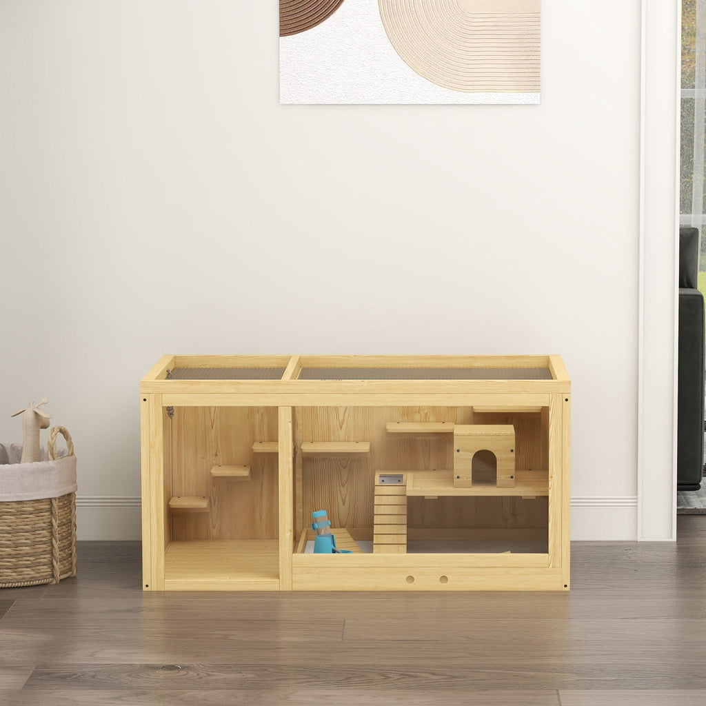 Cage Hamster Habitat pour Rongeurs Souris Plusieurs Niveaux Plateformes Échelle Balançoires 100 x 50 x 50 cm Naturel - Alma Nova Care
