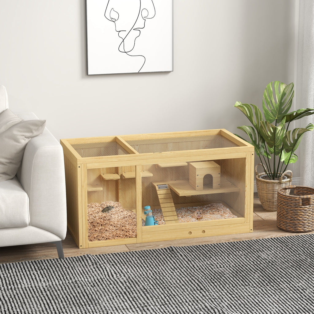 Cage Hamster Habitat pour Rongeurs Souris Plusieurs Niveaux Plateformes Échelle Balançoires 100 x 50 x 50 cm Naturel - Alma Nova Care
