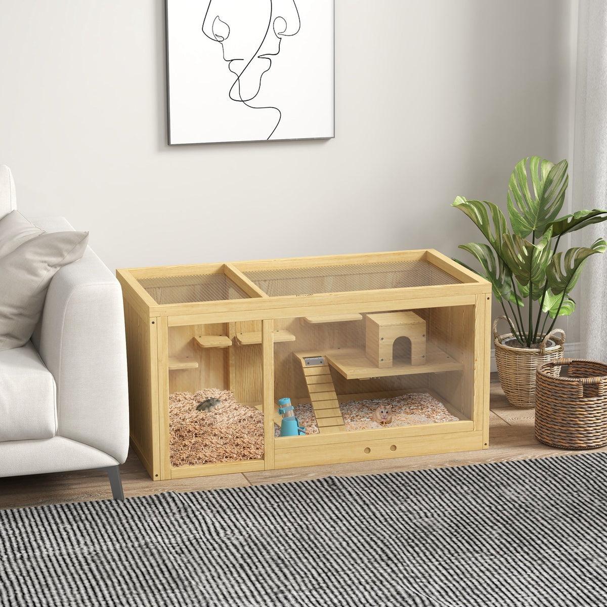 Cage Hamster Habitat pour Rongeurs Souris Plusieurs Niveaux Plateformes Échelle Balançoires 100 x 50 x 50 cm Naturel - Alma Nova Care