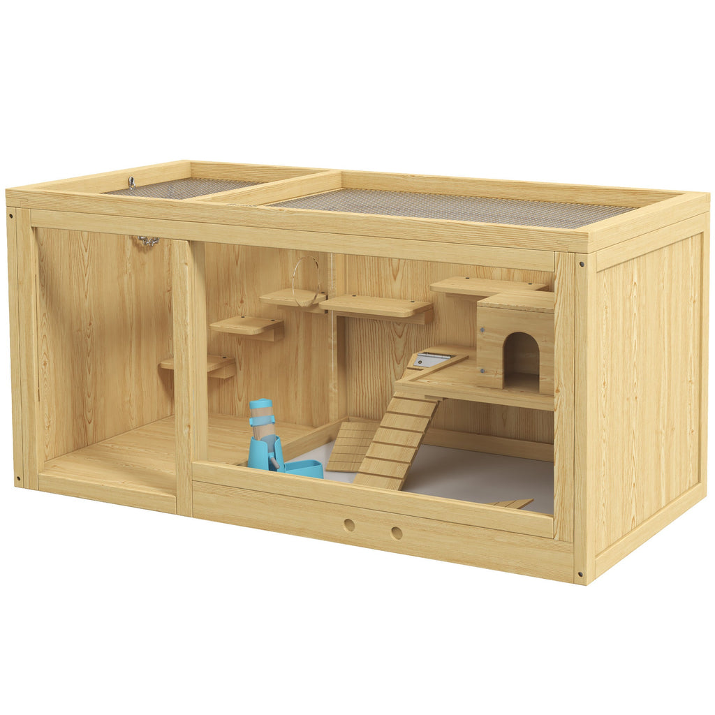 Cage Hamster Habitat pour Rongeurs Souris Plusieurs Niveaux Plateformes Échelle Balançoires 100 x 50 x 50 cm Naturel - Alma Nova Care