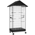 Cage oiseau sur pied volière oiseaux intérieure sur roulettes 2 mangeoires 8 perchoirs 79 x 65 x 155 cm fil d'acier noir - Alma Nova Care