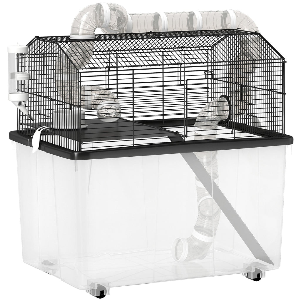 Cage pour hamster portable cage pour hamster avec rampe, gamelle, bouteille d'eau système de tuyaux 58 x 43 x 57 cm noir - Alma Nova Care