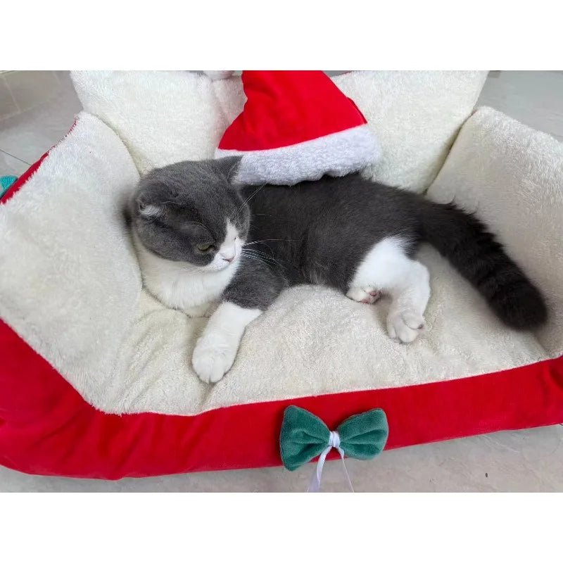 Christmas Warm Cat Bed Deep Sleep Semi-Closed Winter Dog House Washable Plush Pet Nest Holiday Gift for Cats Dogs - Alma Nova Care