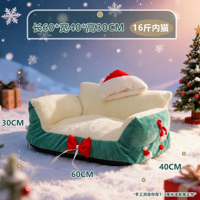 Christmas Warm Cat Bed Deep Sleep Semi-Closed Winter Dog House Washable Plush Pet Nest Holiday Gift for Cats Dogs - Alma Nova Care