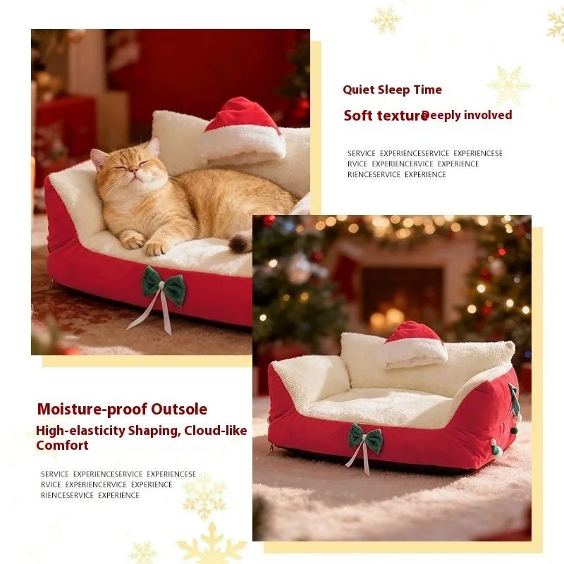 Christmas Warm Cat Bed Deep Sleep Semi-Closed Winter Dog House Washable Plush Pet Nest Holiday Gift for Cats Dogs - Alma Nova Care