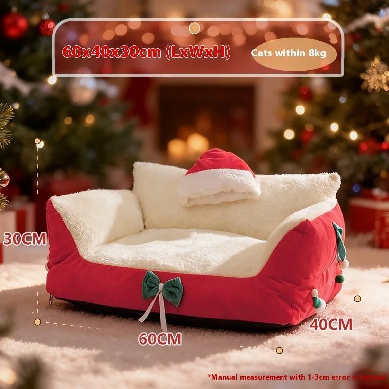 Christmas Warm Cat Bed Deep Sleep Semi-Closed Winter Dog House Washable Plush Pet Nest Holiday Gift for Cats Dogs - Alma Nova Care