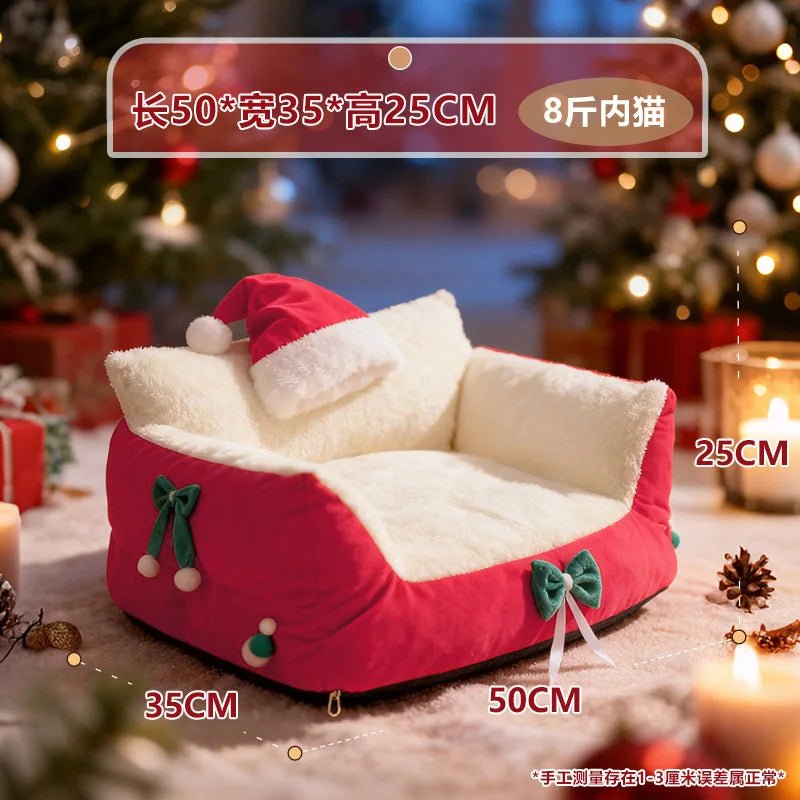 Christmas Warm Cat Bed Deep Sleep Semi-Closed Winter Dog House Washable Plush Pet Nest Holiday Gift for Cats Dogs - Alma Nova Care