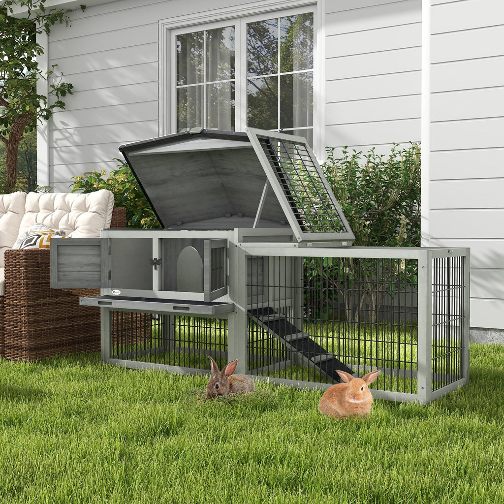 Clapier de sol cage à lapin cottage niche supérieure avec rampe enclos extérieur 150 x 52 x 68 cm gris - Alma Nova Care