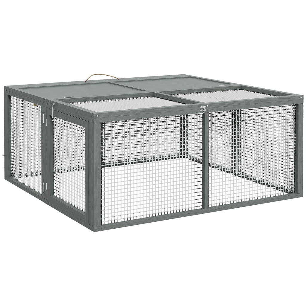Clapier à lapins cage lapin pliable avec poignée dessus ouvrable pour 2 à 3 lapins cochons d'inde 110 x 105 x 50 cm gris