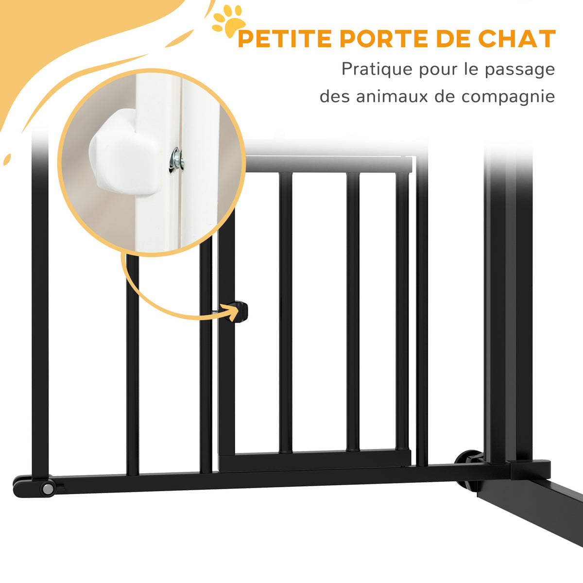 Barrière de sécurité animaux chien porte fermeture automatique sans perçage de 74 à 80 cm acier noir