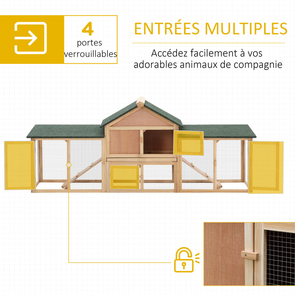 Clapier cage à lapins rongeurs XXL clapier nain 2 étages toit bitumé intégral tiroir déjection 210L x 45,5l x 84,5H cm bois massif pin pré-huilé