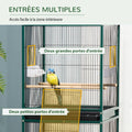 Grande Cage à Oiseaux sur pied double avec mangeoires perchoirs plateau amovible roulettes - Dim. 51,5L x 50l x 140H cm - Alma Nova Care