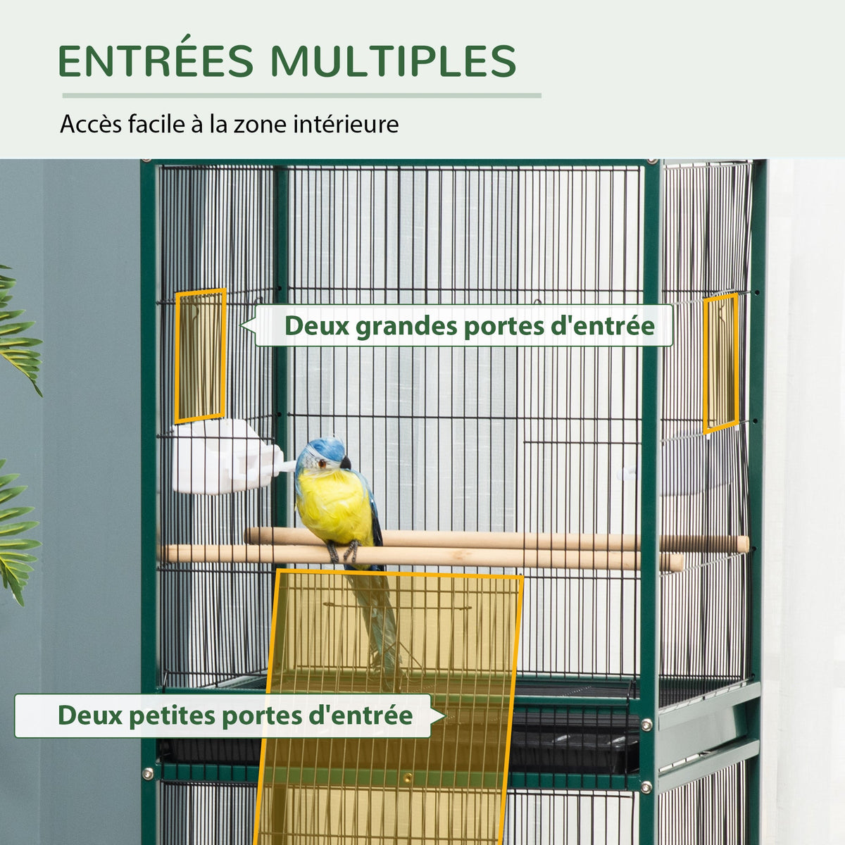 Grande Cage à Oiseaux sur pied double avec mangeoires perchoirs plateau amovible roulettes - Dim. 51,5L x 50l x 140H cm - Alma Nova Care