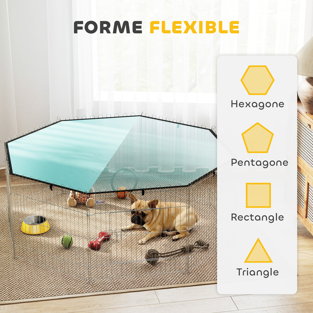 Parc pour chien, enclos chien 8 panneaux avec toit, modulable et pliable, enclos portable 60H cm avec porte argent vert