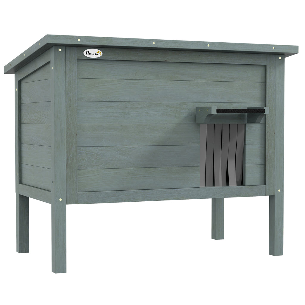 Maison pour chats niche d'extérieur en bois surélevée avec toit ouvrable isolée  85 x 50 x 68,5 cm gris foncé et noir