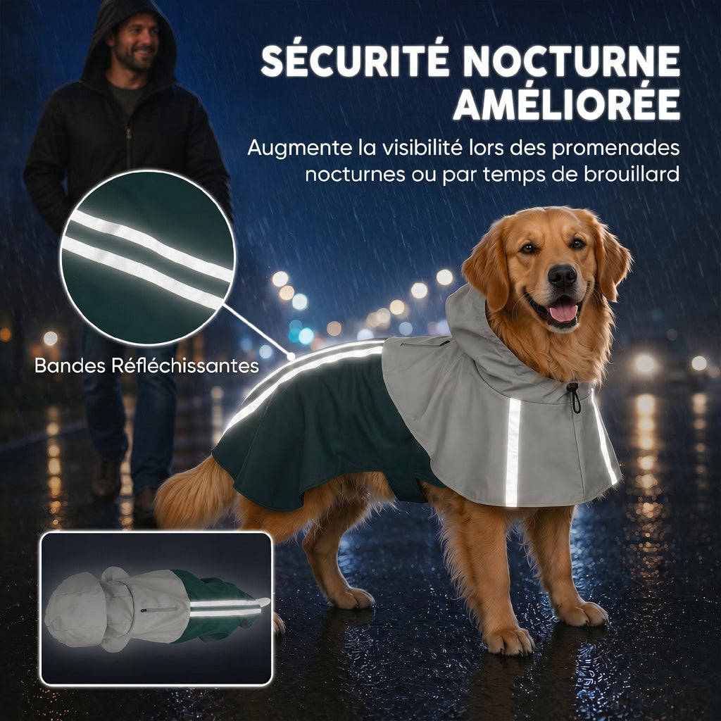 Imperméable pour Chien avec Capuche, Bandes Réfléchissantes, Ouverture pour Laisse, 110x72x0,5cm, Vert - Alma Nova Care