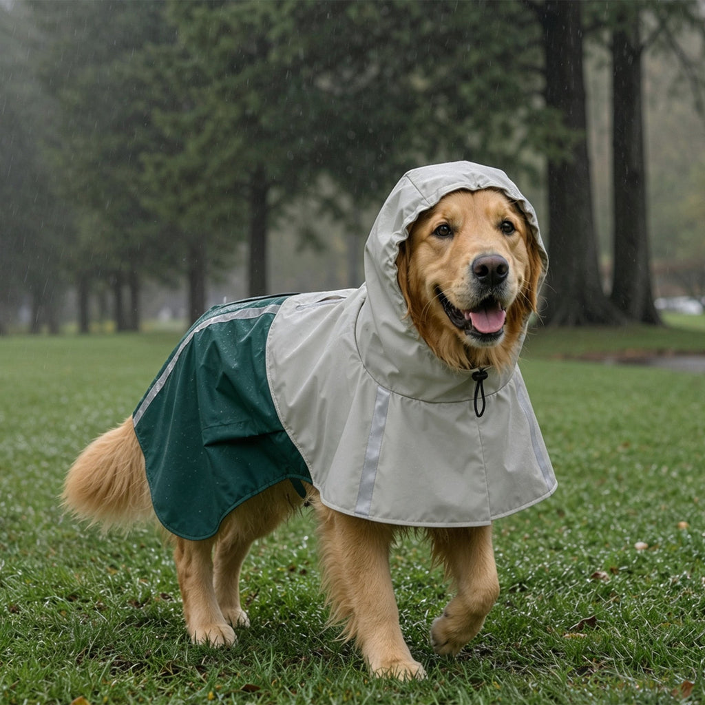 Imperméable pour Chien avec Capuche, Bandes Réfléchissantes, Ouverture pour Laisse, 110x72x0,5cm, Vert - Alma Nova Care