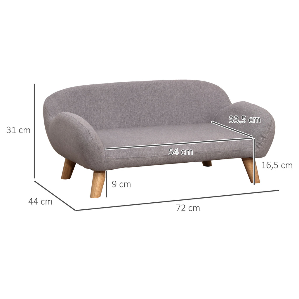 Canapé pour chien canapé pour animal de compagnie pieds effilés en bois revêtement tissu 72 x 44 x 31 cm - gris