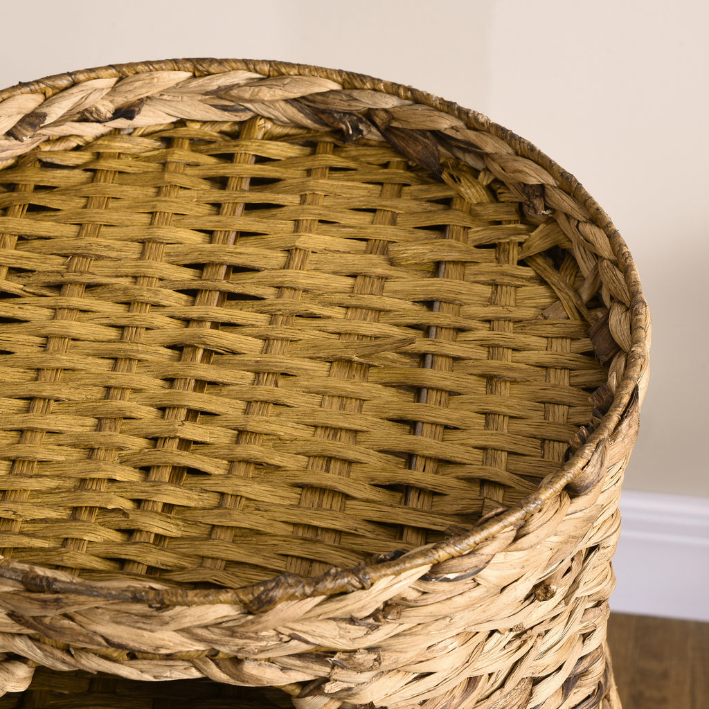 Tonneau à Gratter pour Chat 3 Niveaux, Coussins, Tressage en Jacinthe d'Eau, Cadre en Acier, Ø 40 x 73 cm, Marron Clair