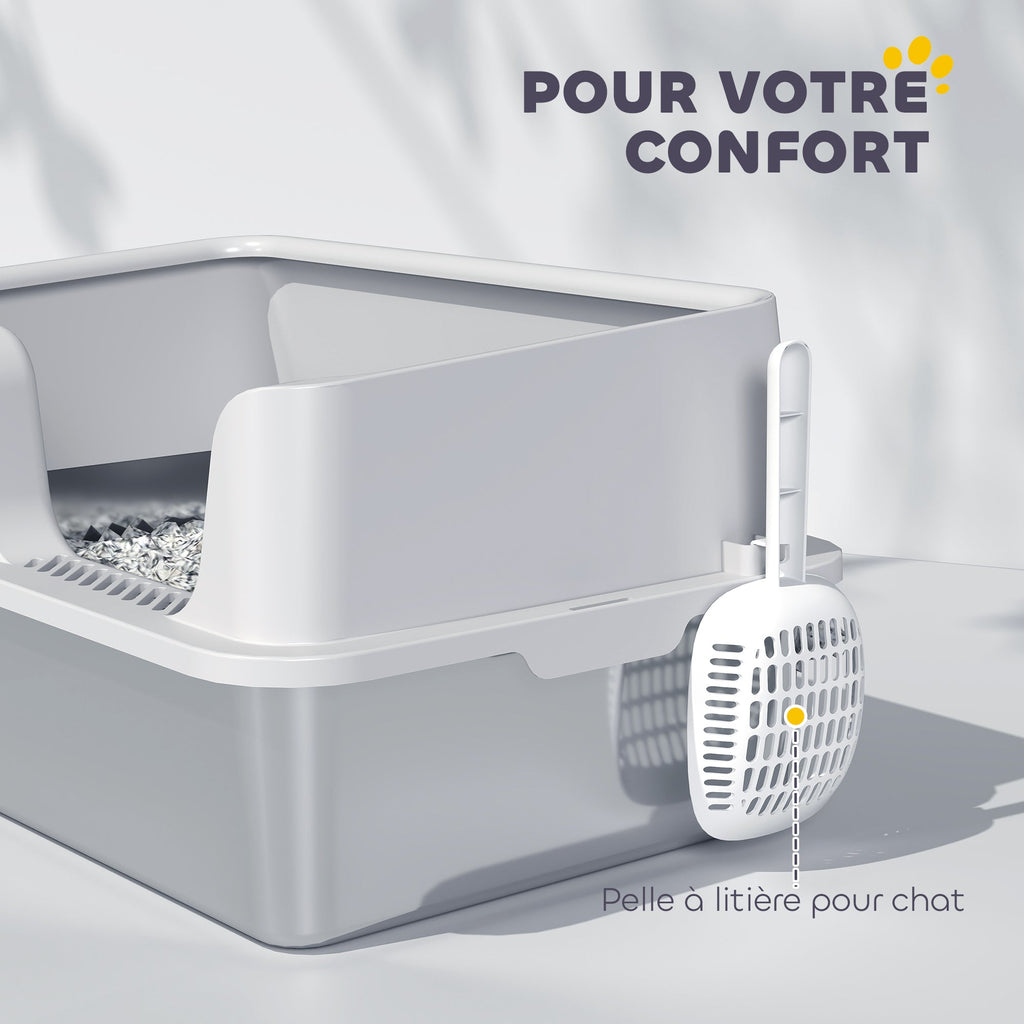 Litière pour chat, bac à litière en acier inoxydable avec côtés hauts pelle nettoyage facile 60 x 40 x 28 cm gris clair - Alma Nova Care