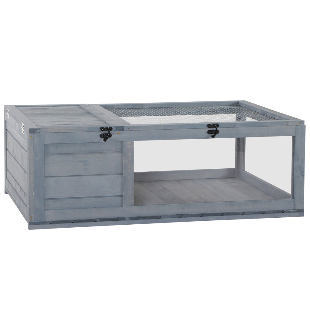 Maison enclos cage habitat pour petit animal tortues avec 2 espaces 91 x 60,5 x 32 cm bois massif gris - Alma Nova Care