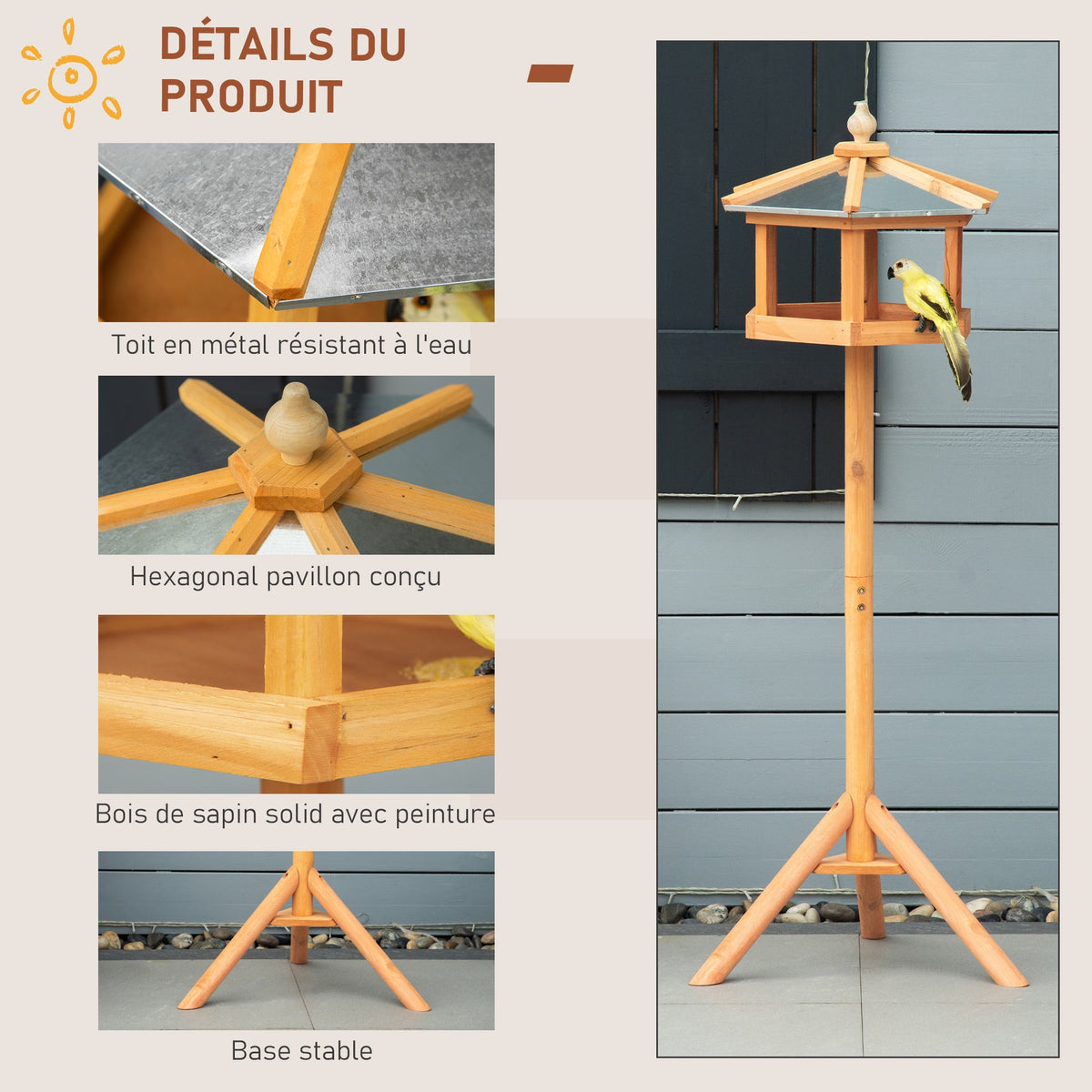 Mangeoire Mangeoire pour oiseaux sauvages sur Pied nichoir a Plateau Station a Oiseau Abris à oiseaux Bois pour Exterieur 113 cm - Alma Nova Care