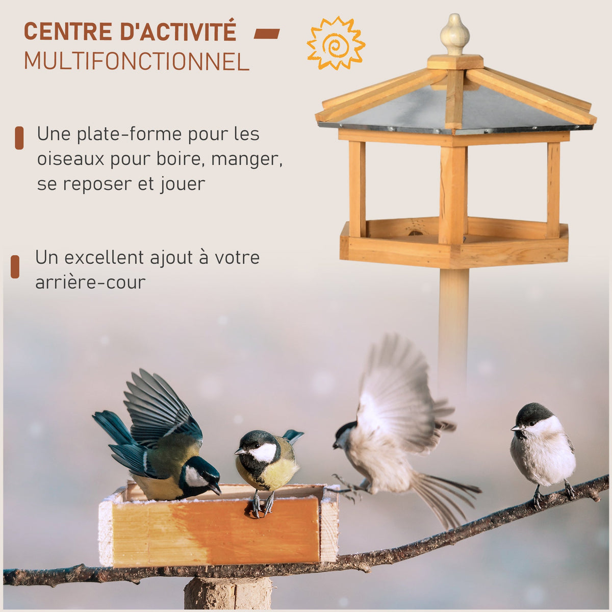 Mangeoire Mangeoire pour oiseaux sauvages sur Pied nichoir a Plateau Station a Oiseau Abris à oiseaux Bois pour Exterieur 113 cm - Alma Nova Care