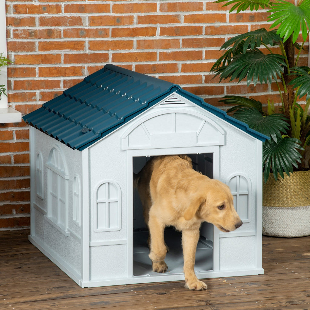 Niche pour Chien Extérieur avec Toit en Pente et Porte Avant Ouverte, pour Chiens Moyens et Grands, 84,2x98,2x82cm, Bleu - Alma Nova Care