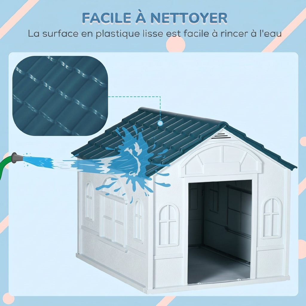Niche pour Chien Extérieur avec Toit en Pente et Porte Avant Ouverte, pour Chiens Moyens et Grands, 84,2x98,2x82cm, Bleu - Alma Nova Care