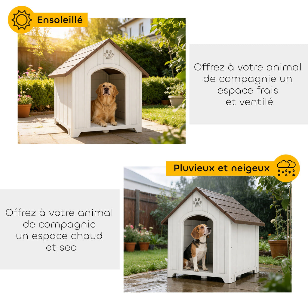 Niche pour chien extérieur, maison chien en polypropylène imperméable, ventilé, plancher surélevé, gris clair - Alma Nova Care