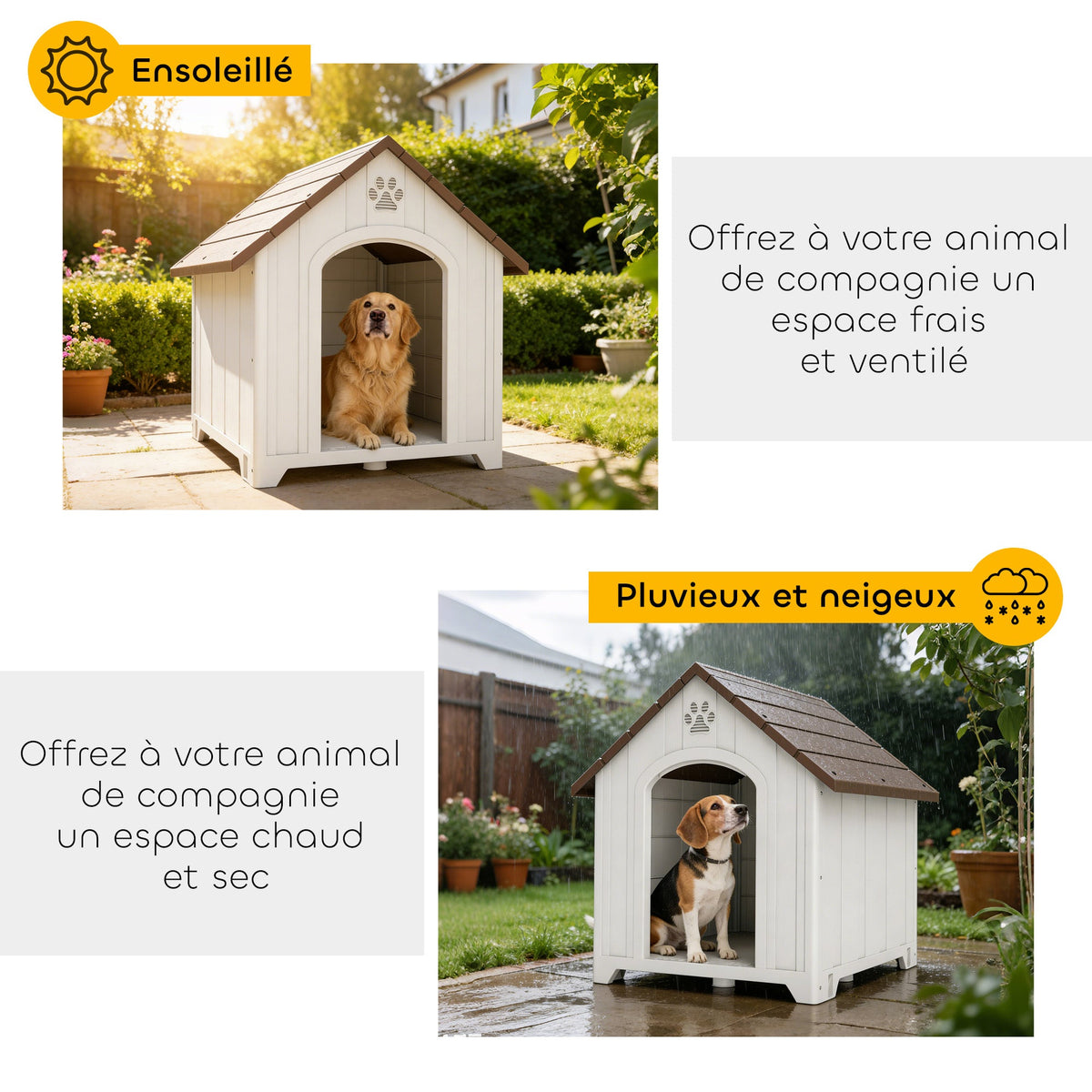 Niche pour chien extérieur, maison chien en polypropylène imperméable, ventilé, plancher surélevé, gris clair - Alma Nova Care