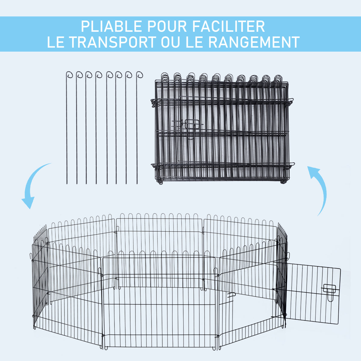 Parc enclos chiots animaux domestiques pour chiens lapins rongeurs petits animaux intérieur et extérieur diamètre 180 cm 8 panneaux 71 x 61 cm noir