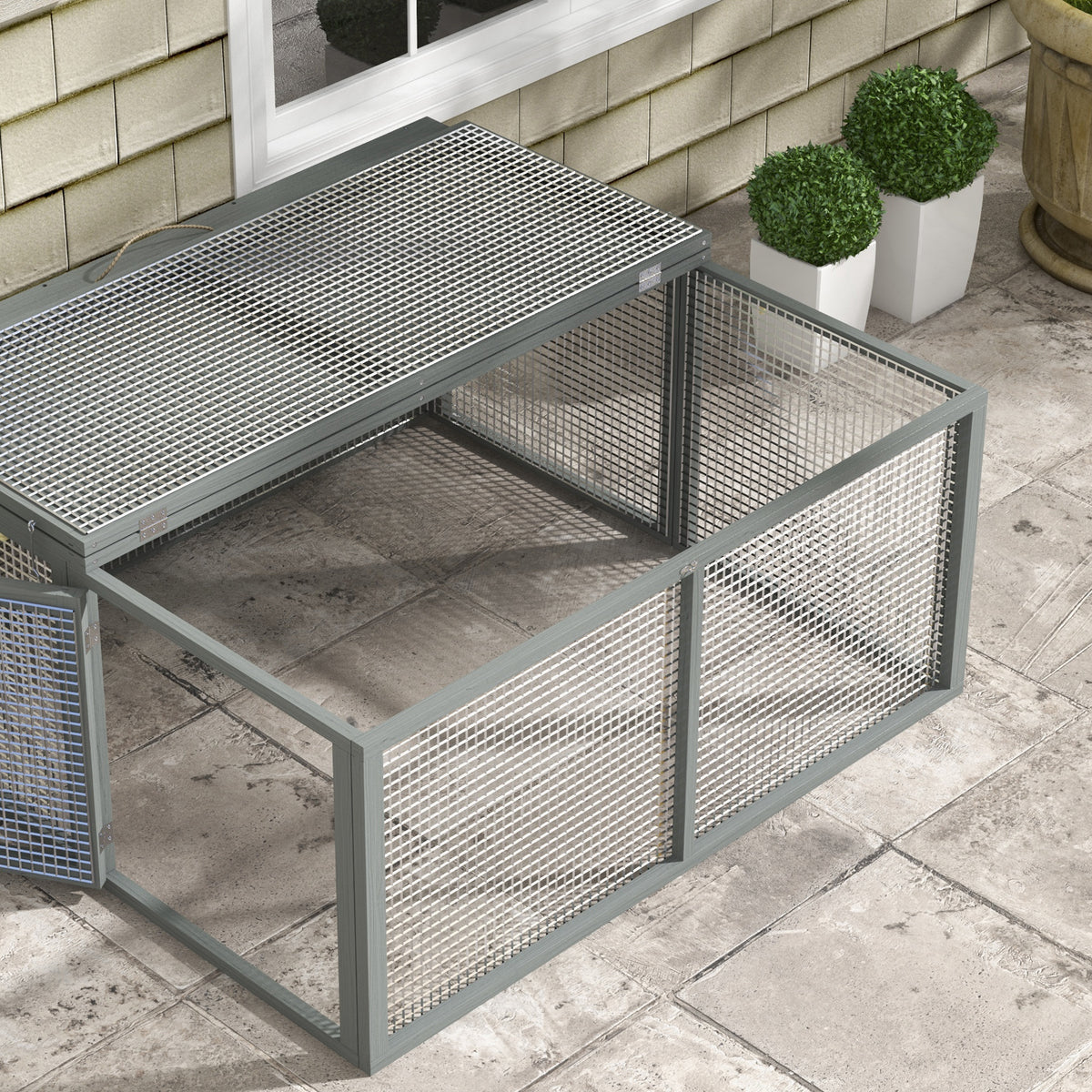 Clapier à lapins cage lapin pliable avec poignée dessus ouvrable pour 2 à 3 lapins cochons d'inde 110 x 105 x 50 cm gris