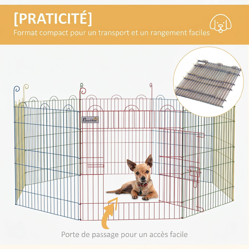 Enclos Pliant en Acier pour Chiens, Lapins, Rongeurs, Petits Animaux, Intérieur et Extérieur, 8 Panneaux avec Porte