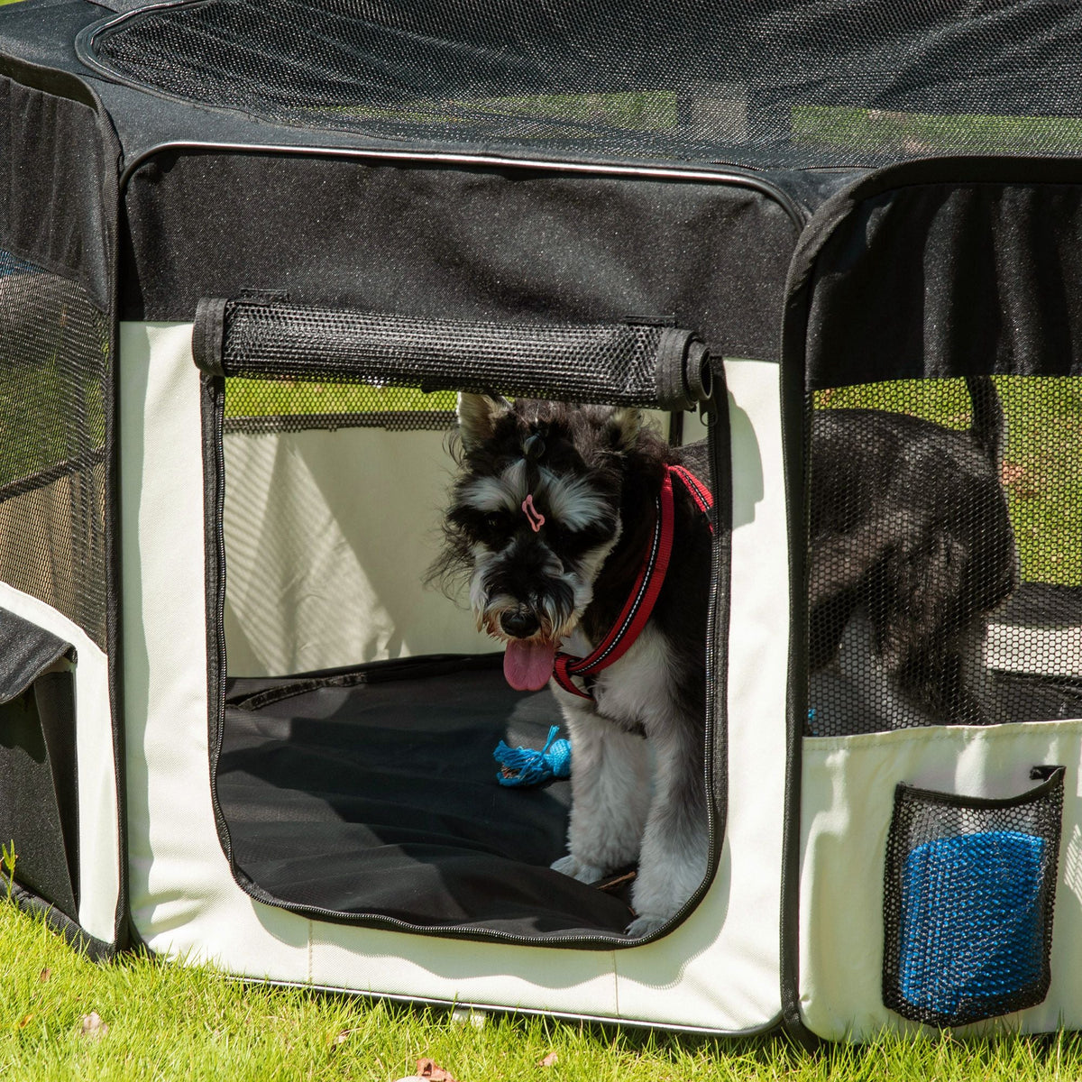 Parc enclos pliable pour chien chat petits animaux octogonal en tissu Oxford et acier - Ø 120 x 58H cm - noir et crème - Alma Nova Care