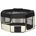 Parc enclos pliable pour chien chat petits animaux octogonal en tissu Oxford et acier - Ø 120 x 58H cm - noir et crème - Alma Nova Care