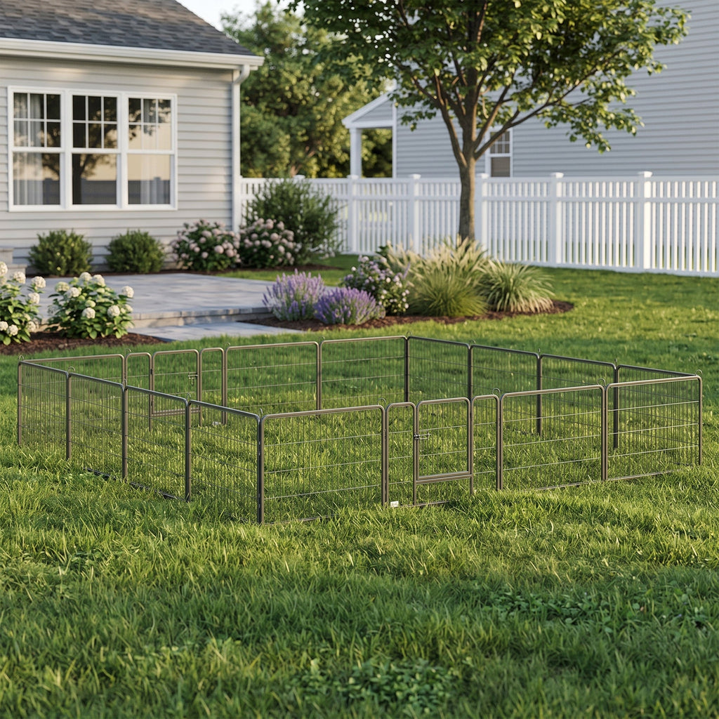 Parc pour chien, enclos chien 16 panneaux modulable et pliable, portable en acier avec portes 80 x 60 gris - Alma Nova Care