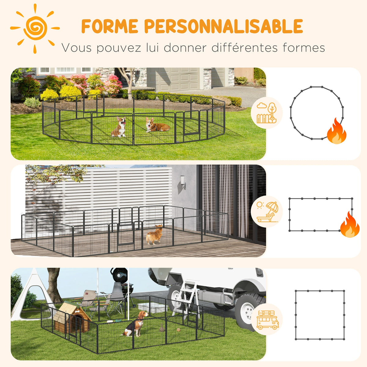Parc pour chien, enclos chien 16 panneaux modulable et pliable, portable en acier avec portes 80 x 60 gris - Alma Nova Care