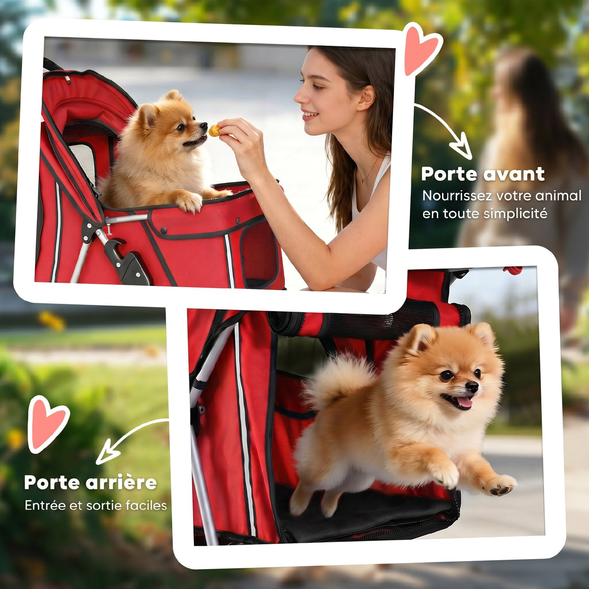 Poussette pour Chien 4 Roues, Chariot Pliable avec Auvent Réglable, Panier de Rangement, 77x44x102cm, Rouge - Alma Nova Care