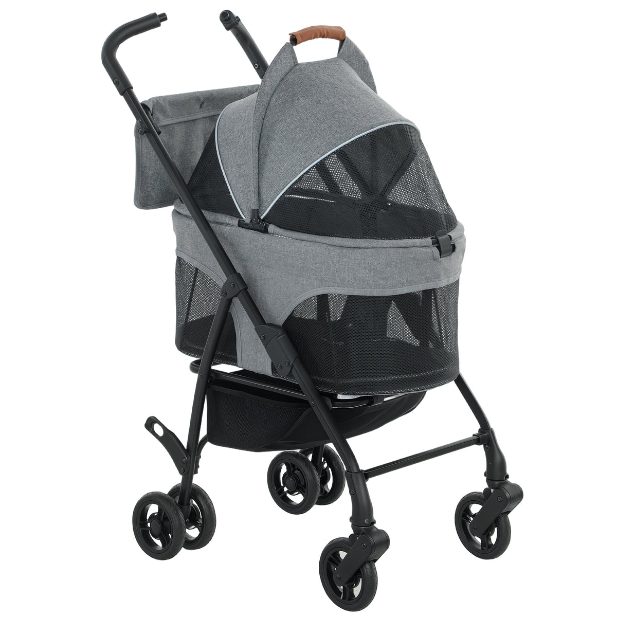 Poussette pour Chien Pousse-Chien 3 en 1 Détachable Pliable Nacelle Amovible et Sans Fermeture Éclair Suspension Gris - Alma Nova Care