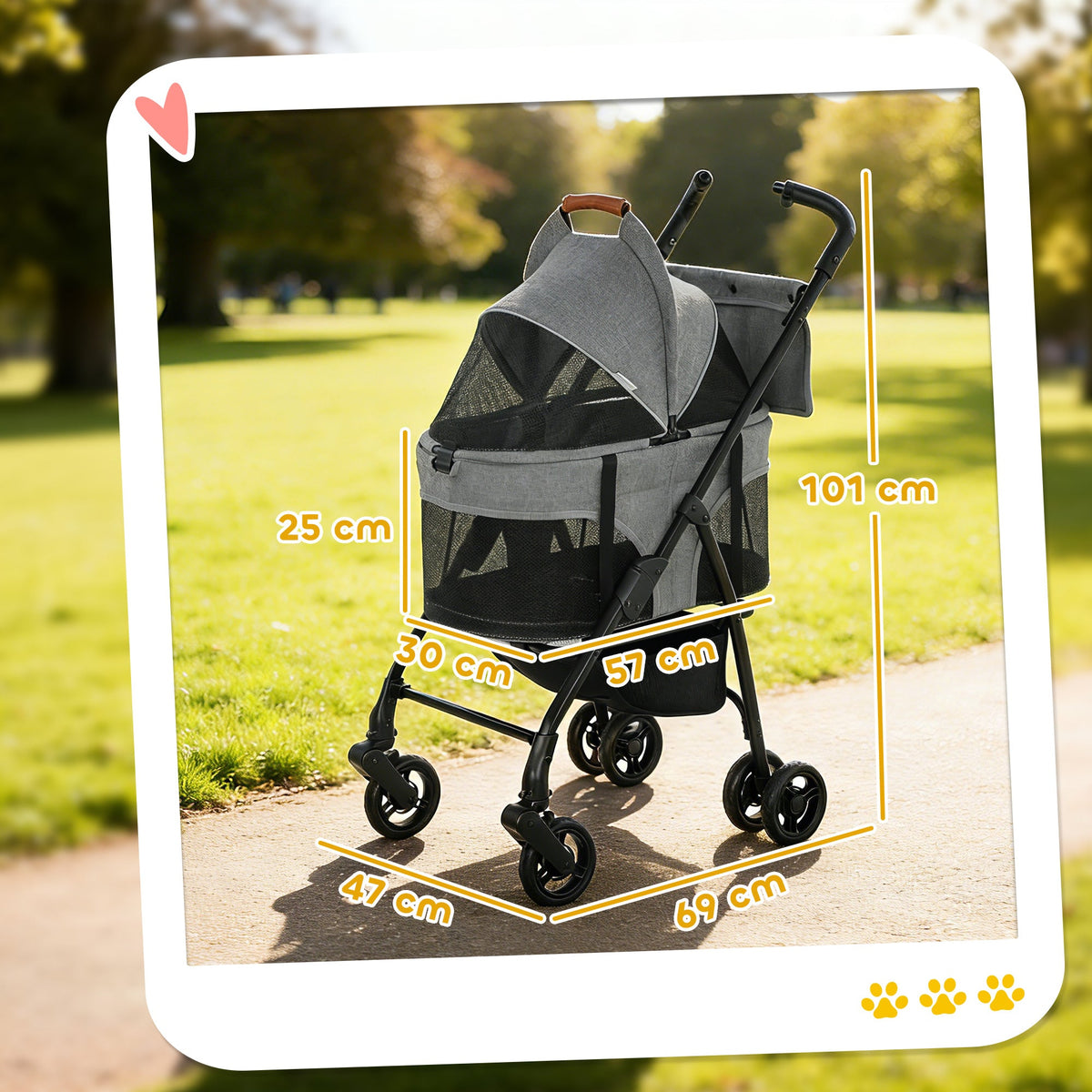 Poussette pour Chien Pousse-Chien 3 en 1 Détachable Pliable Nacelle Amovible et Sans Fermeture Éclair Suspension Gris - Alma Nova Care