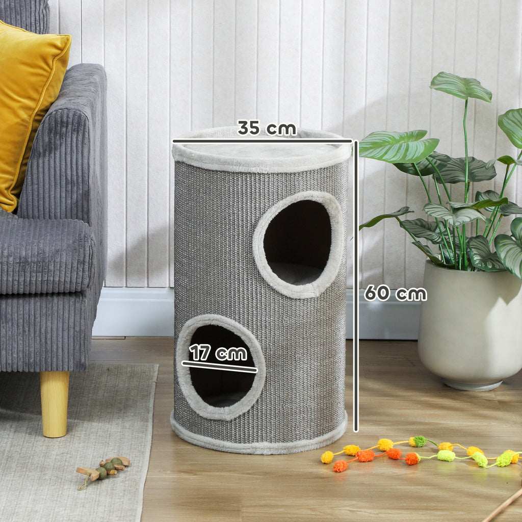 Tonneau à Gratter pour Chat, Tour à Griffer, Arbre à Chat à 2 Couches en Sisal Naturel, Ø35x60cm, Gris Clair - Alma Nova Care