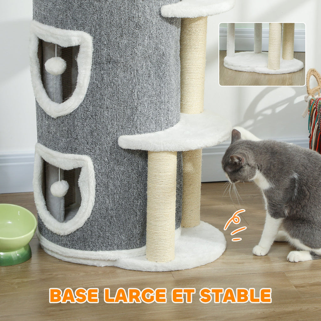 Tour pour chat à 4 niveaux arbre à chat stable avec griffoirs en sisal et bord en peluche 2 plateformes 50x36x101cm gris - Alma Nova Care