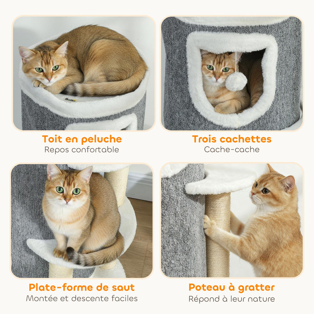 Tour pour chat à 4 niveaux arbre à chat stable avec griffoirs en sisal et bord en peluche 2 plateformes 50x36x101cm gris - Alma Nova Care