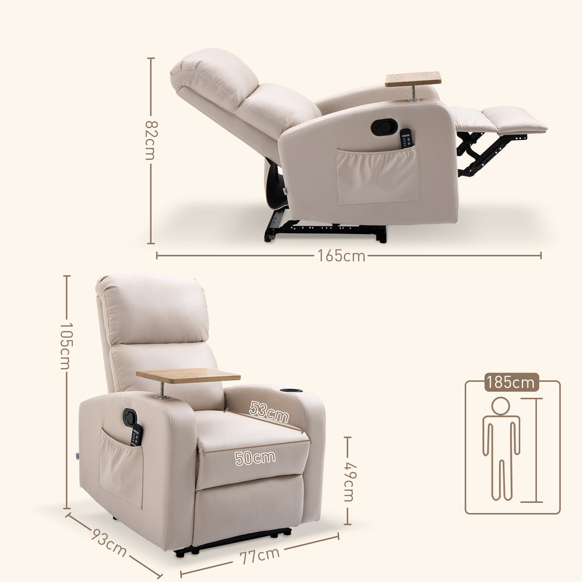 Fauteuil de relaxation fauteuil de massage inclinable avec Tablette, Poches latérales et Télécommande chaise TV