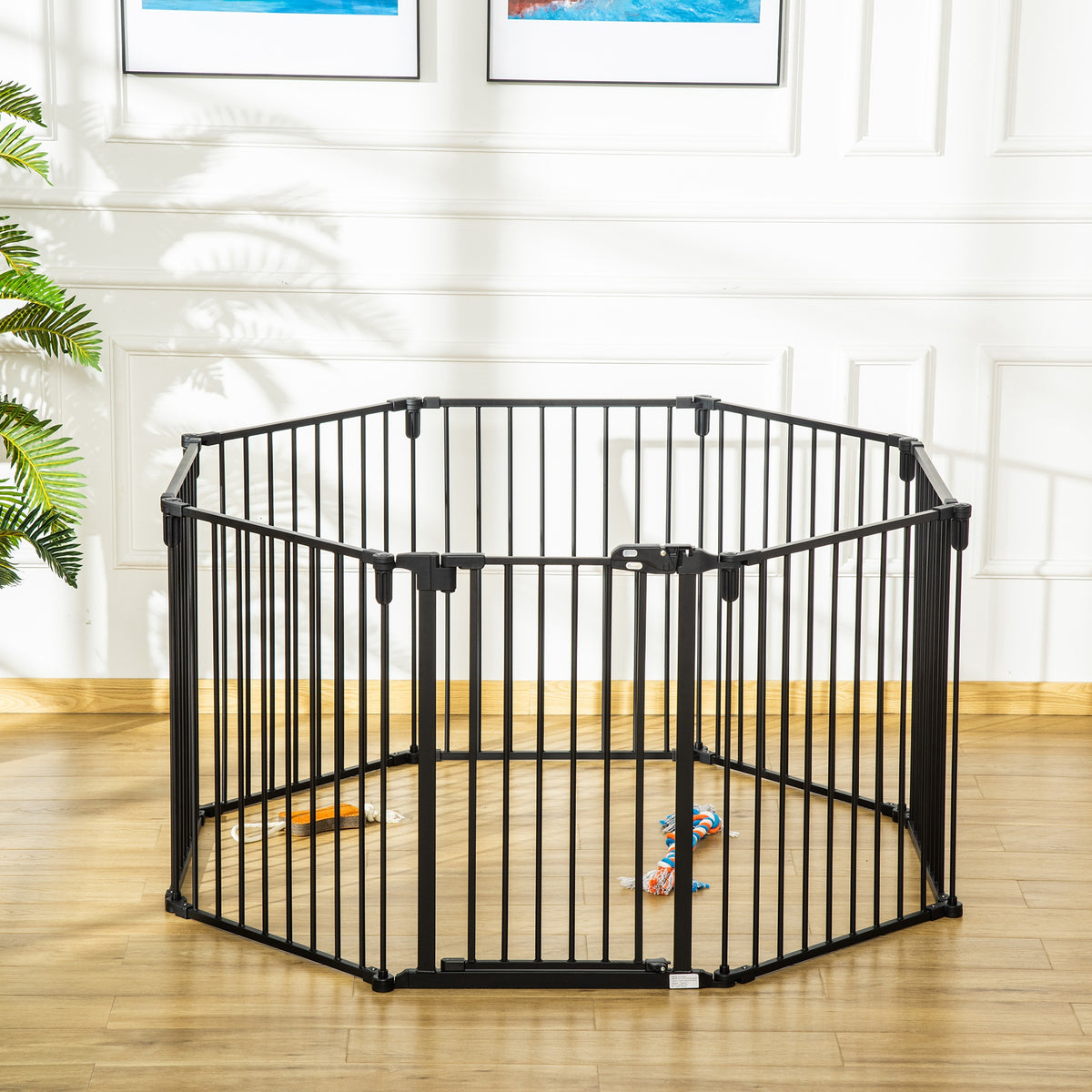 Barrière de Sécurité pour Cheminée, Parc Enclos Chien Pliable Modulable 8 Panneaux avec Porte, sans Perçage